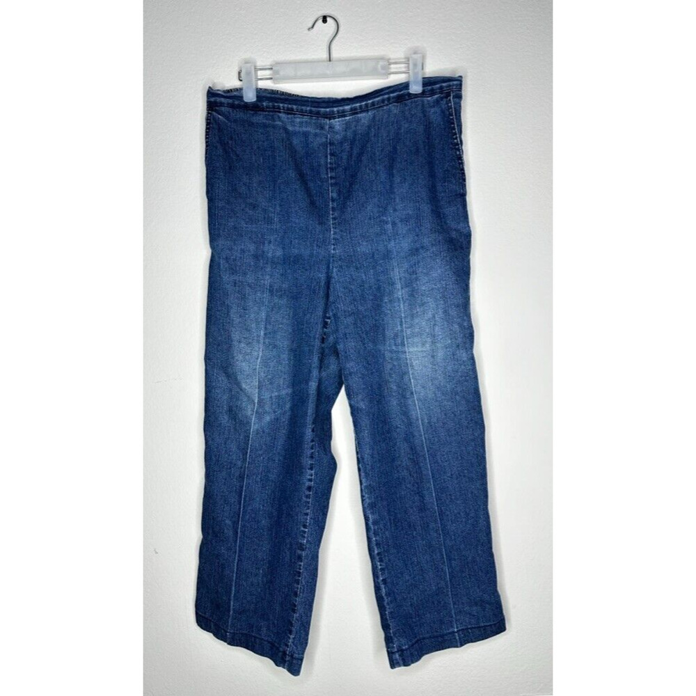 Alfred Dunner Jeans Womens 12 Blue Denim Pockets Wide Leg Pull On Pants - Picture 2 of 8